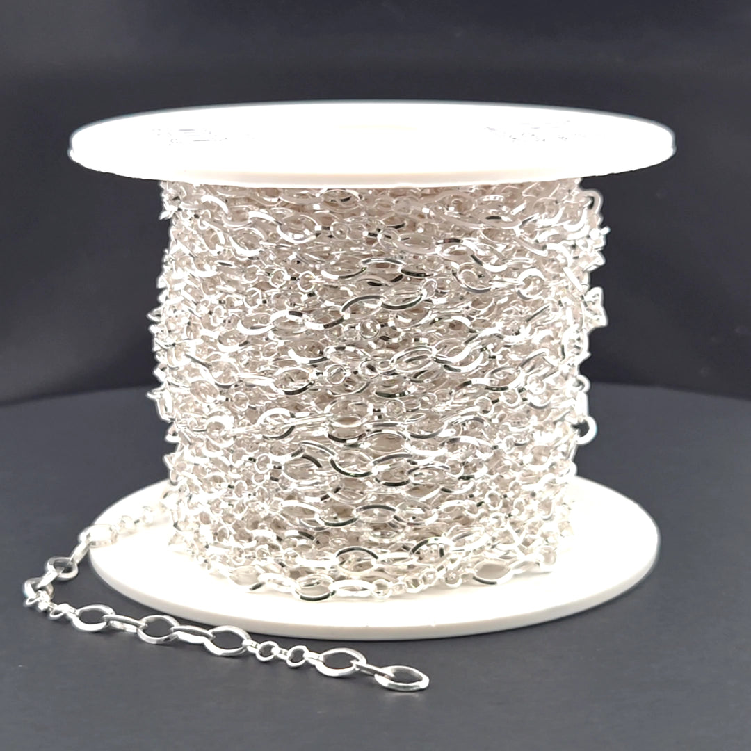 V178SS. Sterling Silver Diamond Cut Oval & 5 Flat Round Links Chain