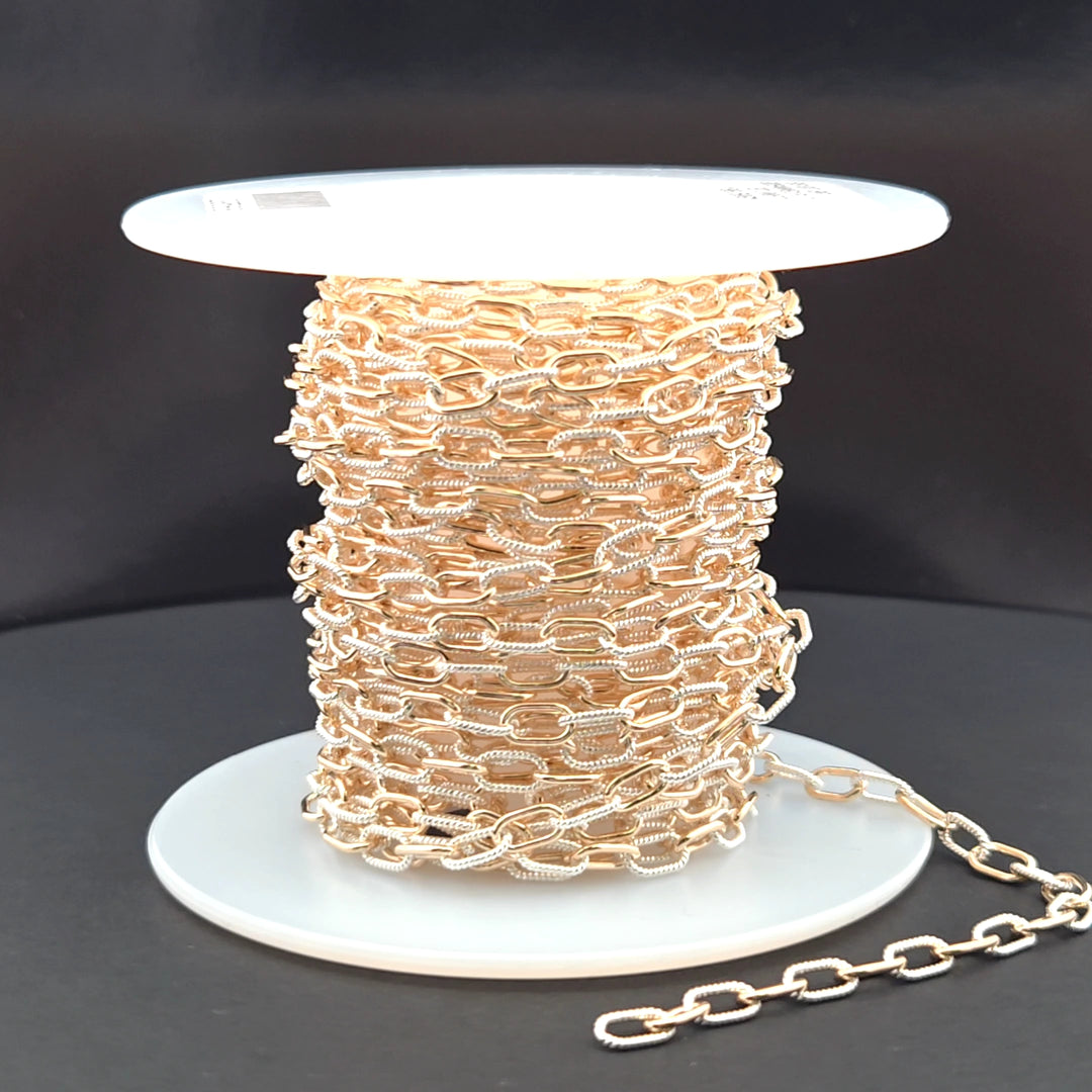 40061P1TTT. 14k Gold Filled and 925 Sterling Silver Elongated Cable Twisted and Plain Link Chain