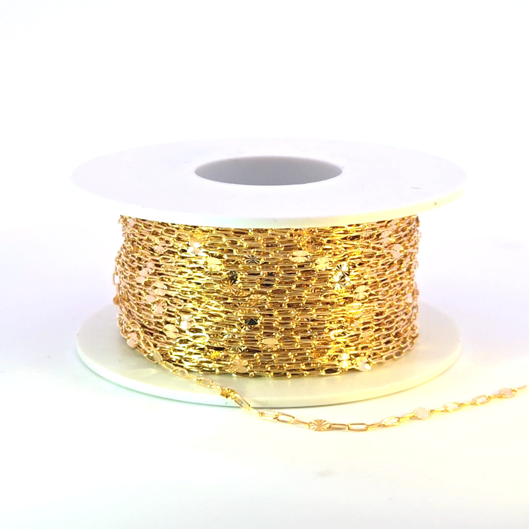 V241GF. 14K Gold-Filled Smooth Paperclip and Diamond Cut Marina Link Chain