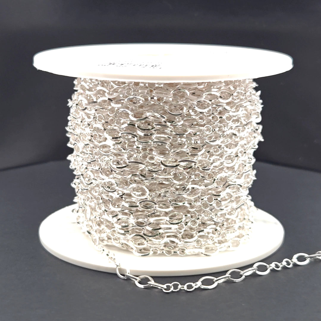 V178SS. Sterling Silver Diamond Cut Oval & 5 Flat Round Links Chain