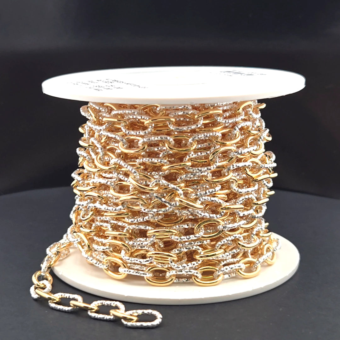 V308TT. Gold Filled and Silver Mixed Link Cable Chain - Smooth & Diamond Cut Links