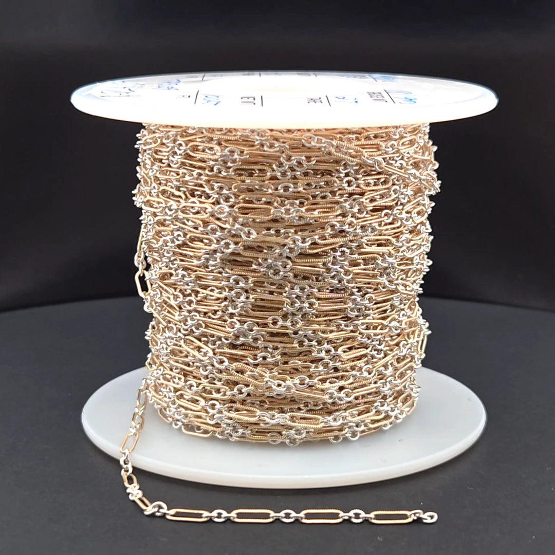 XM/1931K/SP. 14K Gold Filled and Sterling Silver Knurled Link Chain – Long & Short Pattern