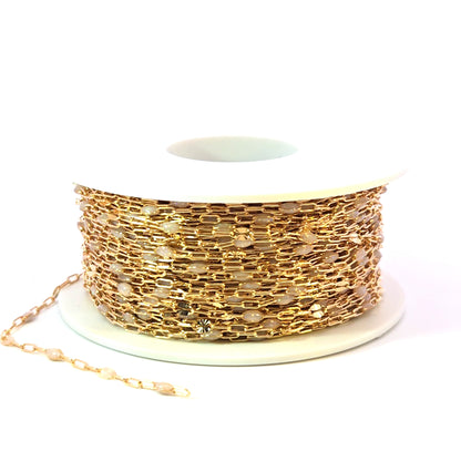 V295OP1GF. 14K Gold Filled Golden Shade Opal Enamel Chain with Paperclip and Diamond Cut Marina Links