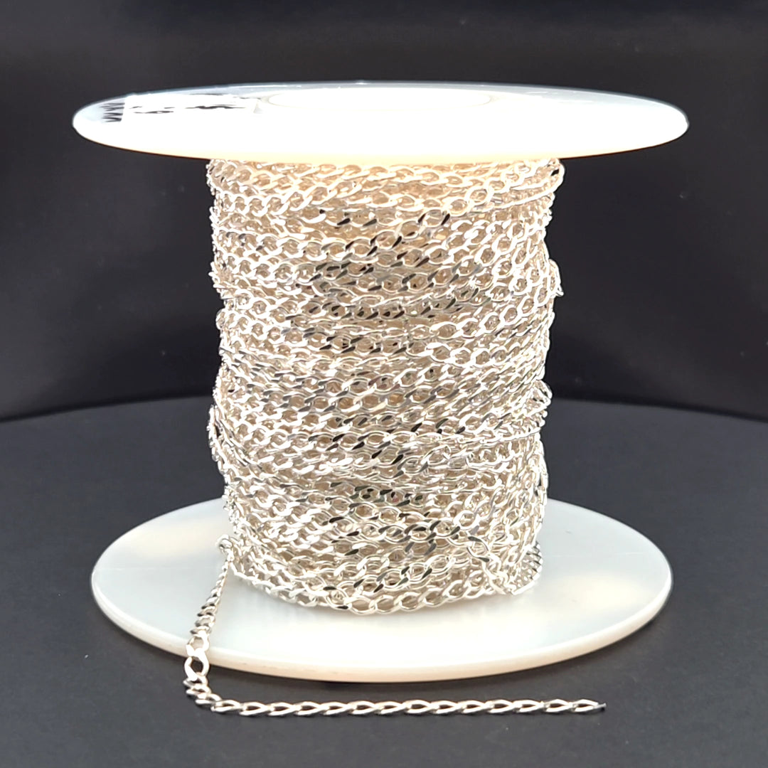 Z88SS. Sterling Silver Miami Flat Curb Link Chain