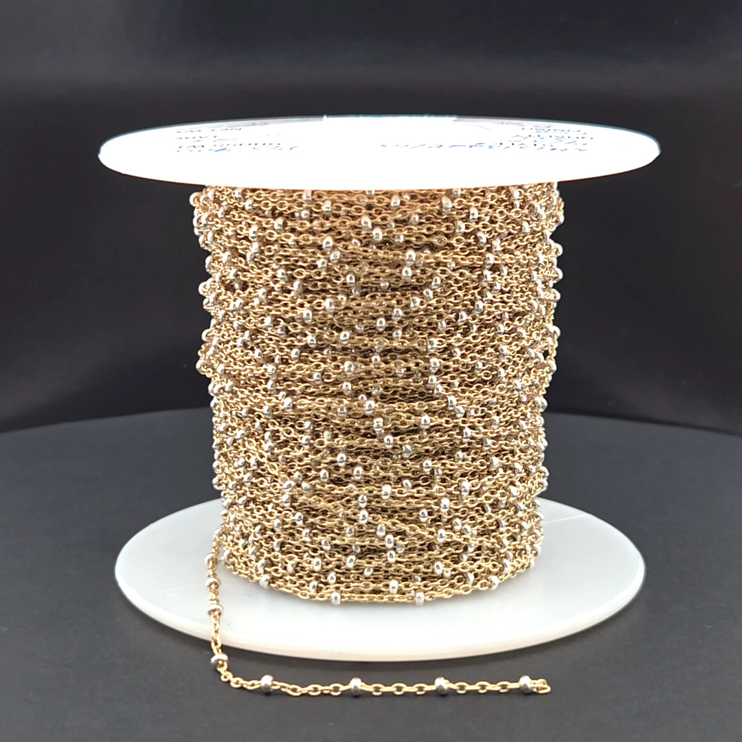 XM/S1322E/11S. 14k Gold Filled Cable with Sterling Silver Beads Satellite Chain