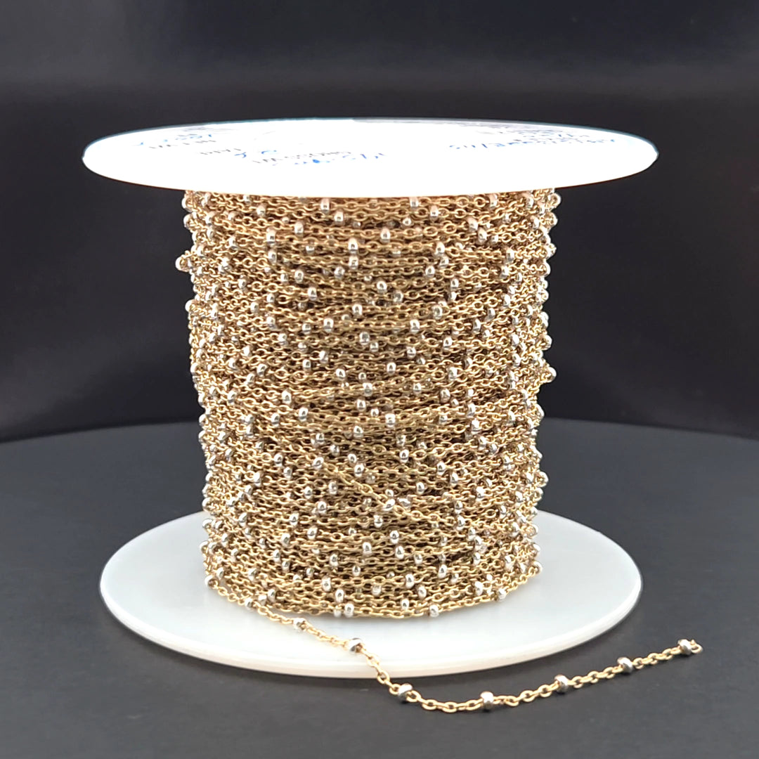XM/S1322E/11S. 14k Gold Filled Cable with Sterling Silver Beads Satellite Chain
