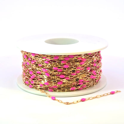 V295PKGF. 14K Gold Filled Pink Color Enamel with Paperclip and Diamond Cut Marina Links