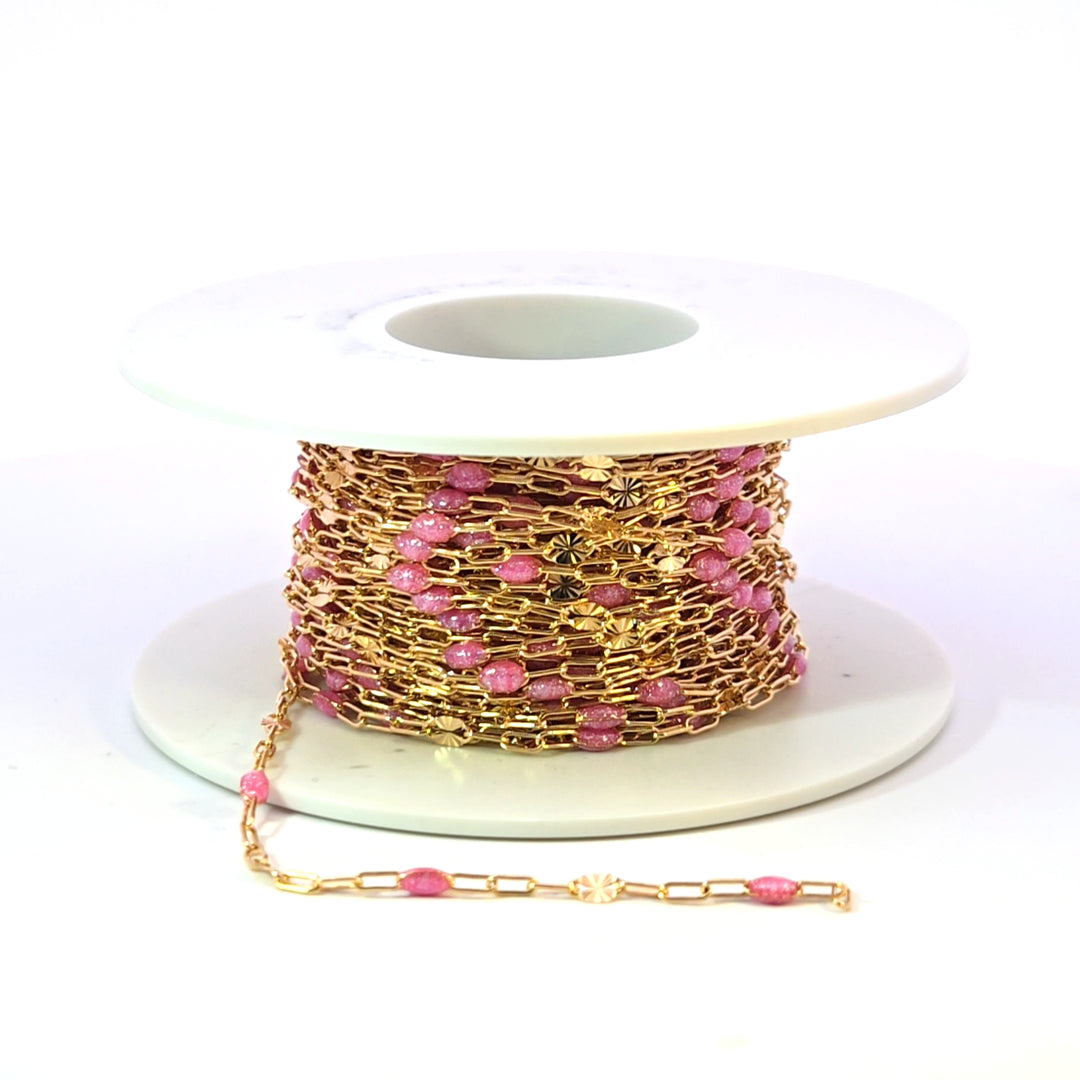 V295RSGF. 14K Gold Filled Rose Color Enamel with Paperclip and Diamond Cut Marina Links