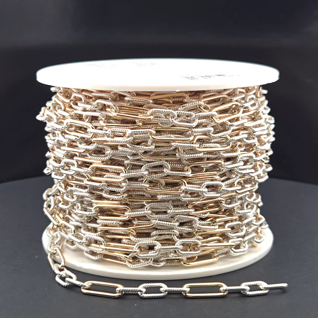 V307TT. Gold Filled  and Silver Mixed Link Chain – Smooth Long Links and Twisted Short Links
