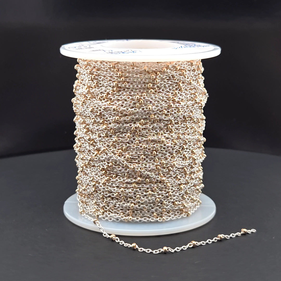 XM/S1322E/11G/SP. Sterling Silver Cable Chain with 14K Gold Filled Beads – Mixed Metal Design
