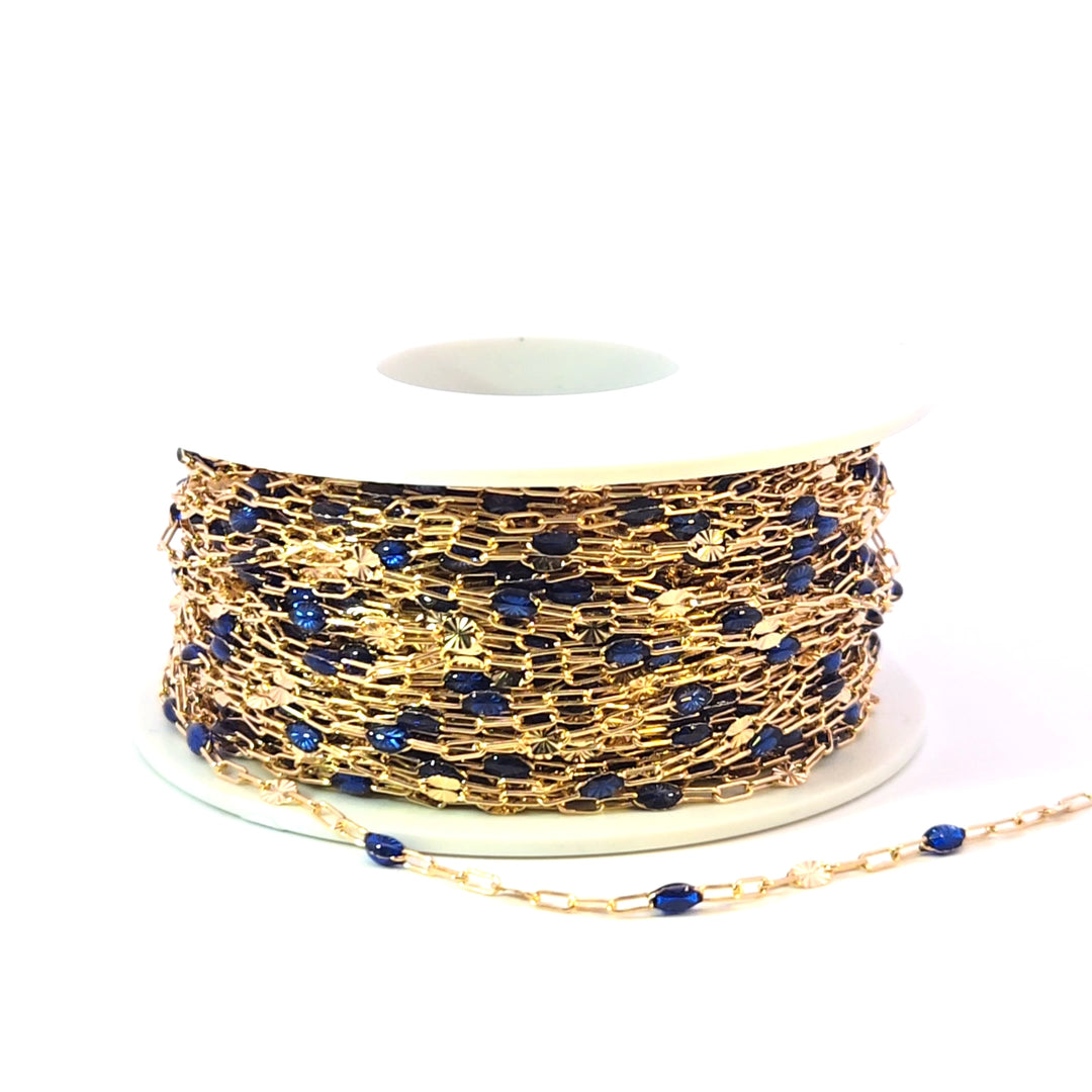 V295BLGF. 14K Gold Filled Blue Color Enamel with Paperclip and Diamond Cut Marina Links