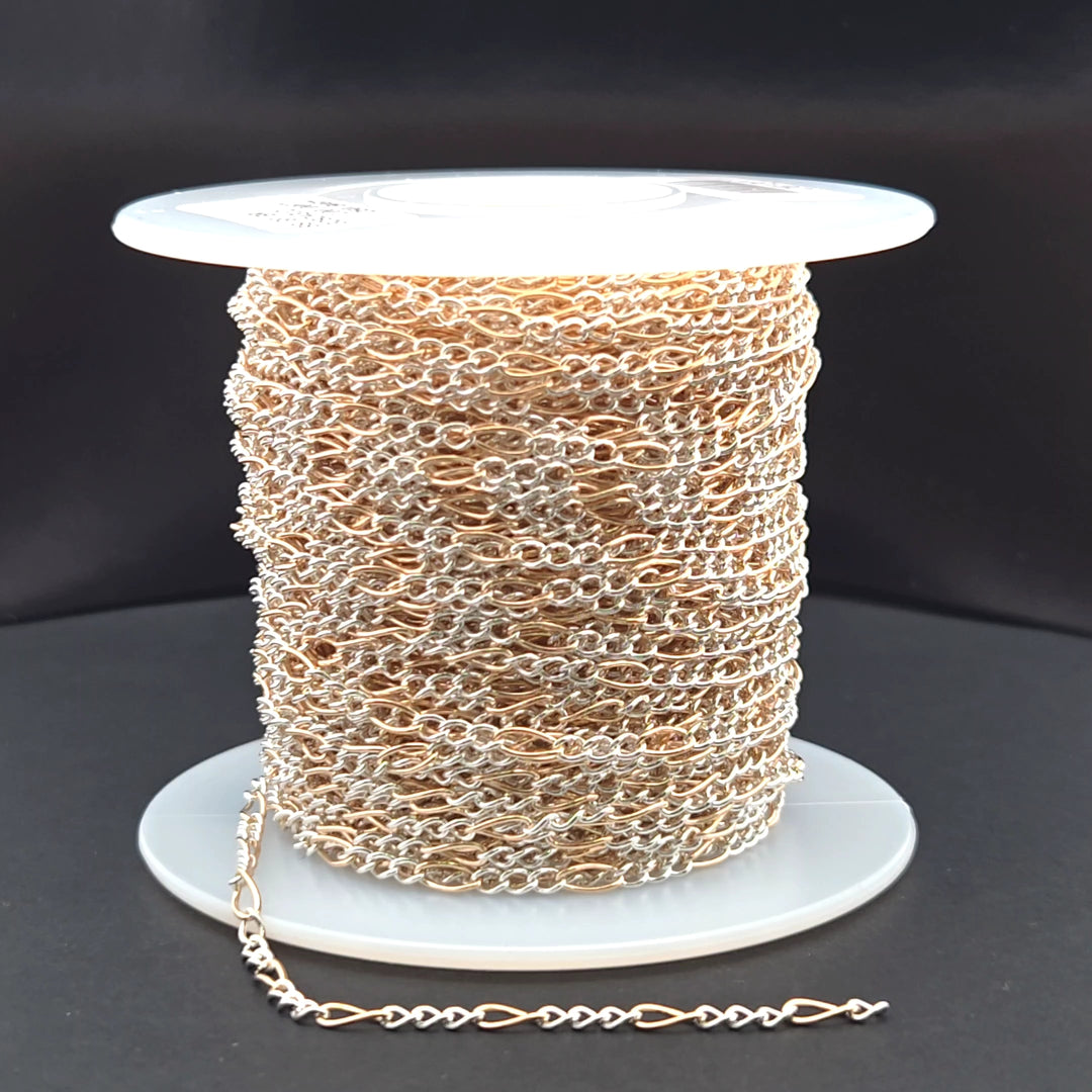 2431CTT. Gold Filled and Sterling Silver Figaro Style Chain