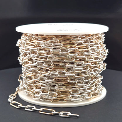 V307TT. Gold Filled  and Silver Mixed Link Chain ��� Smooth Long Links and Twisted Short Links