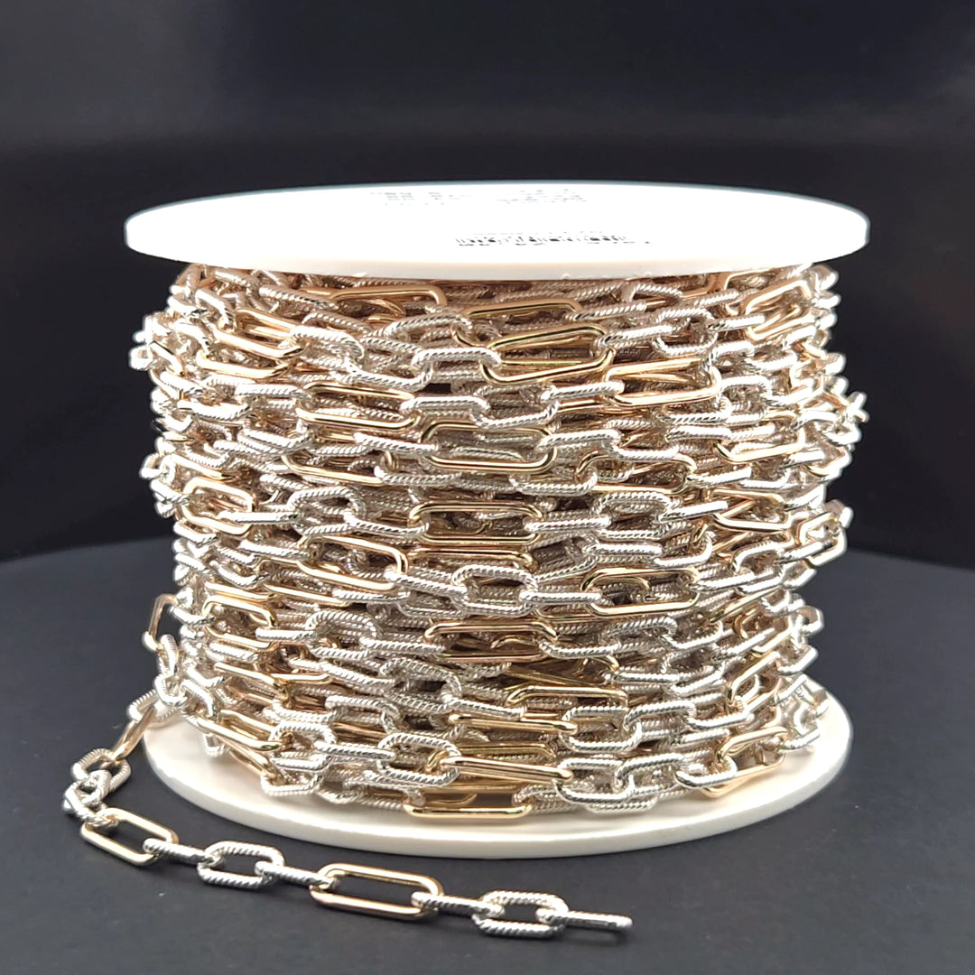 V307TT. Gold Filled  and Silver Mixed Link Chain – Smooth Long Links and Twisted Short Links