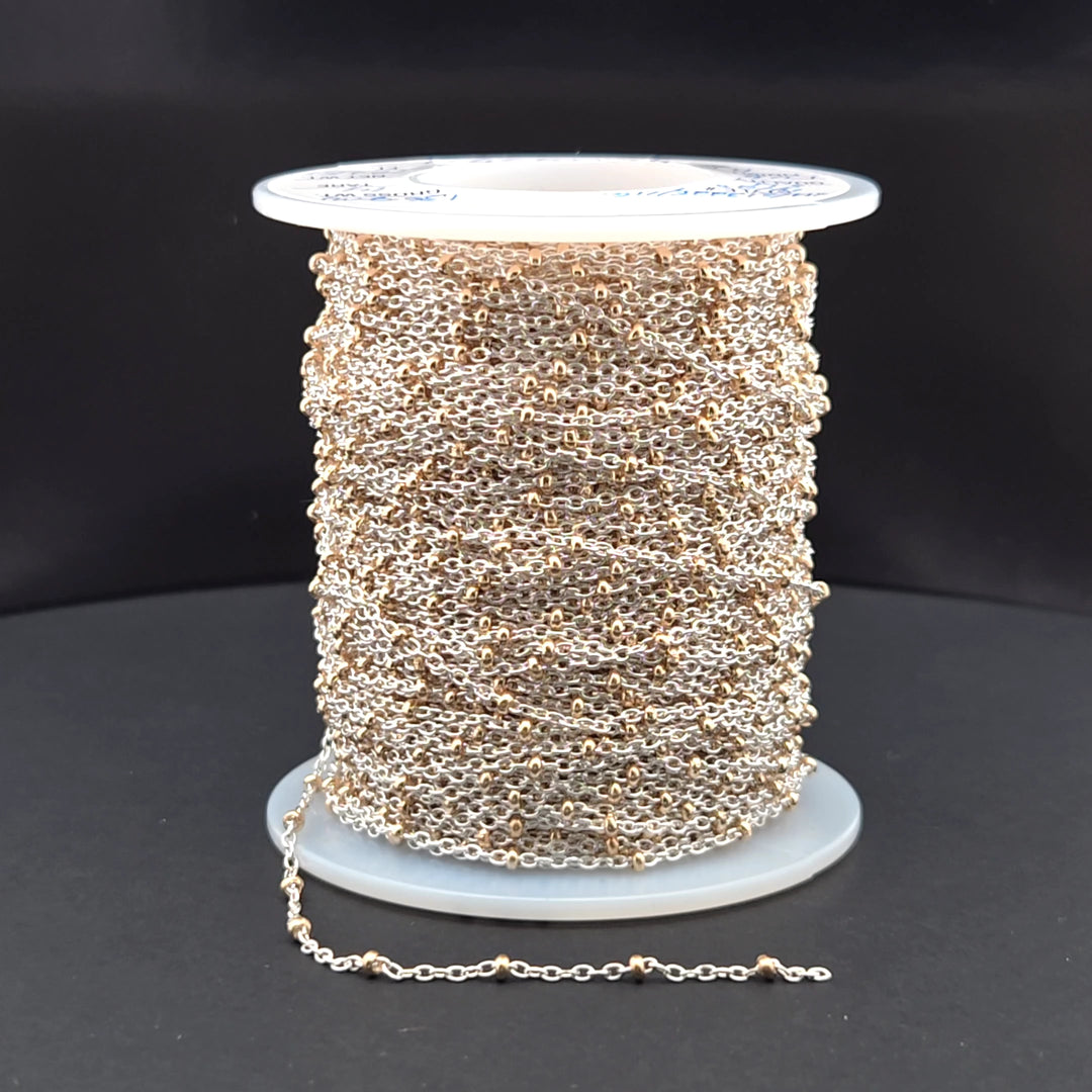 XM/S1322E/11G/SP. Sterling Silver Cable Chain with 14K Gold Filled Beads – Mixed Metal Design