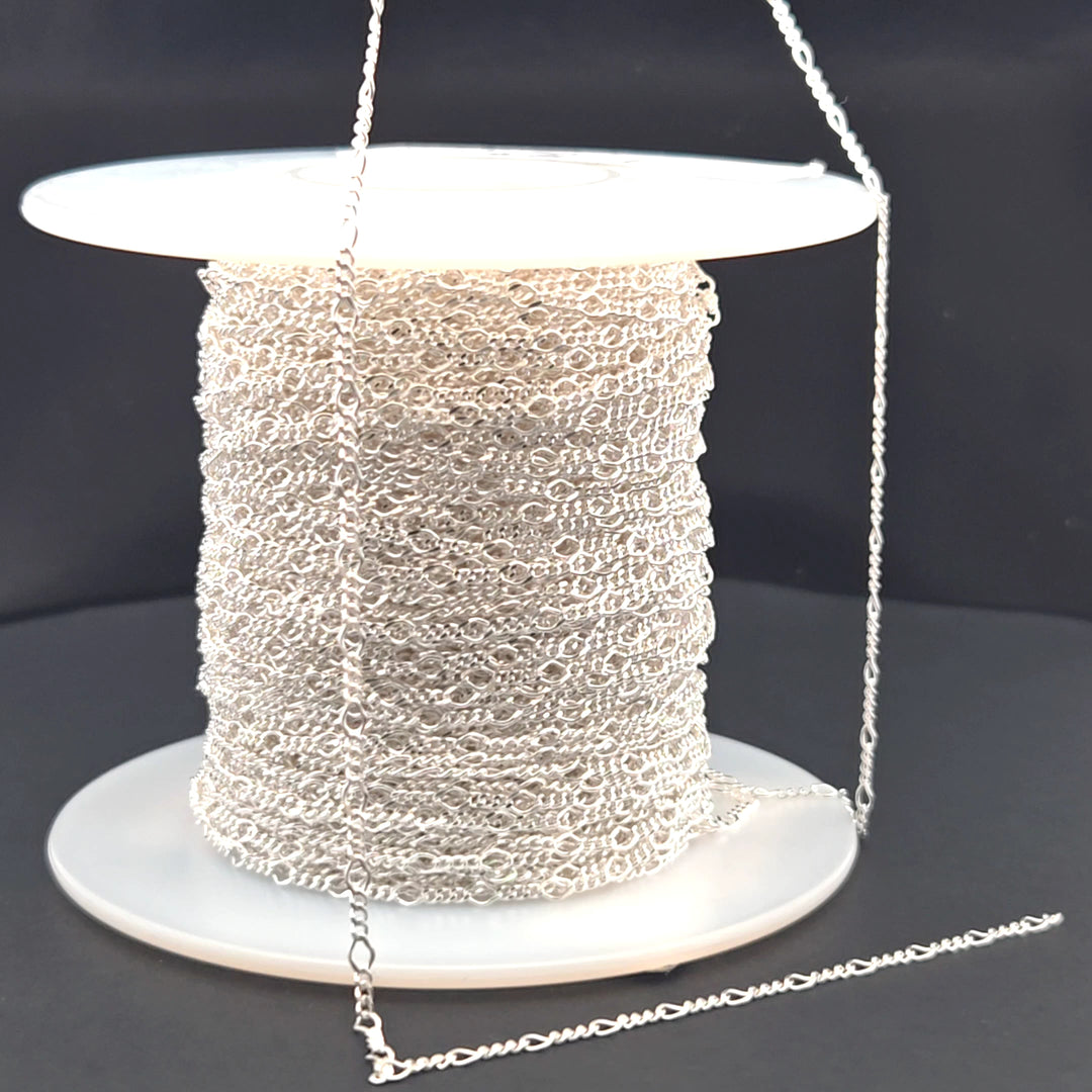 Y20SS. Sterling Silver 1 Link Long and 3 Curb Links Chain in Between