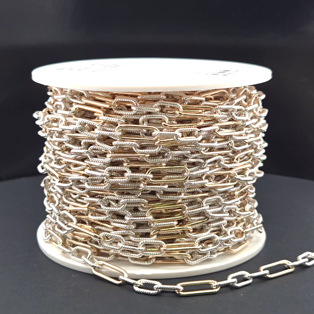 V307TT. Gold Filled  and Silver Mixed Link Chain – Smooth Long Links and Twisted Short Links