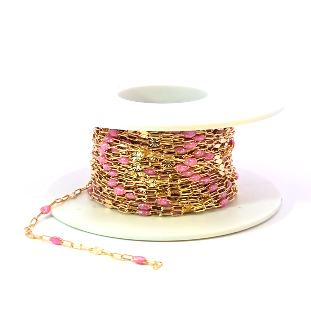 V295RSGF. 14K Gold Filled Rose Color Enamel with Paperclip and Diamond Cut Marina Links