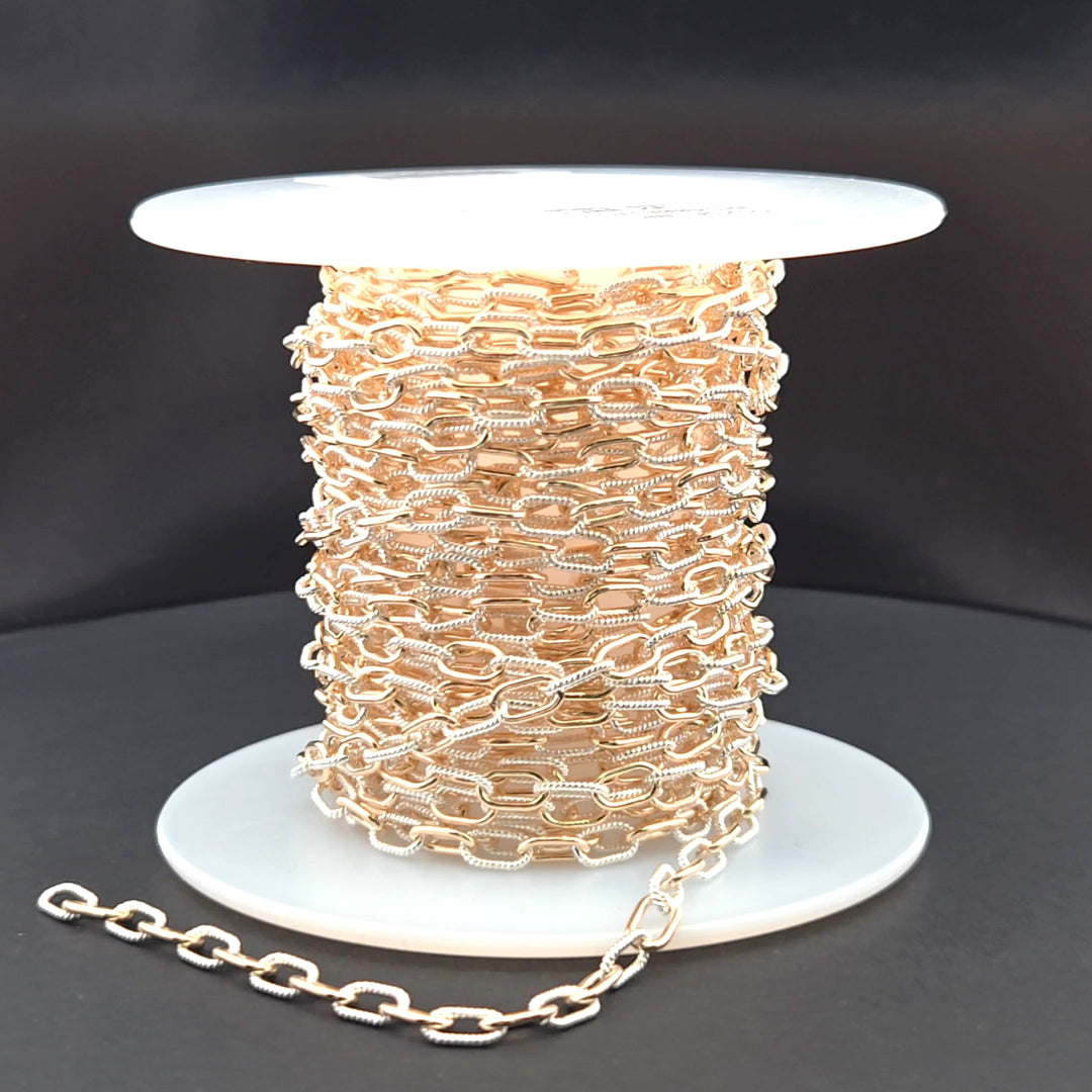 40061P1TTT. 14k Gold Filled and 925 Sterling Silver Elongated Cable Twisted and Plain Link Chain