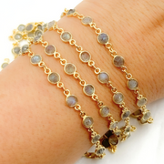 Labradorite Round Shape Bezel Gold Plated Wire Chain