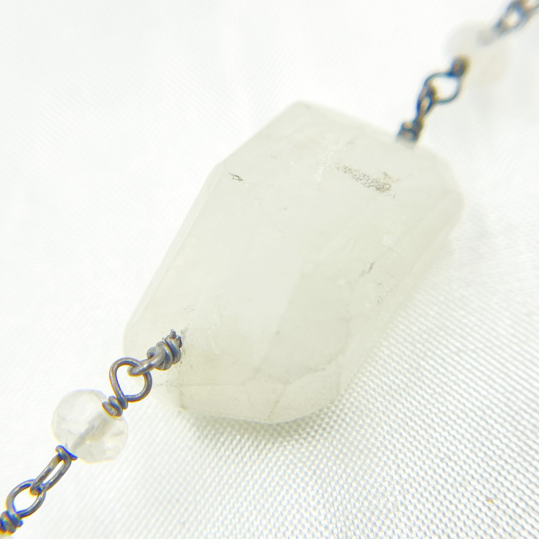 White Moonstone Fancy Oxidized Wire Chain. WMS28