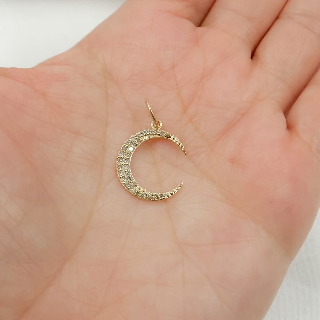 14k Solid Gold Diamond Moon Charm. GDP561