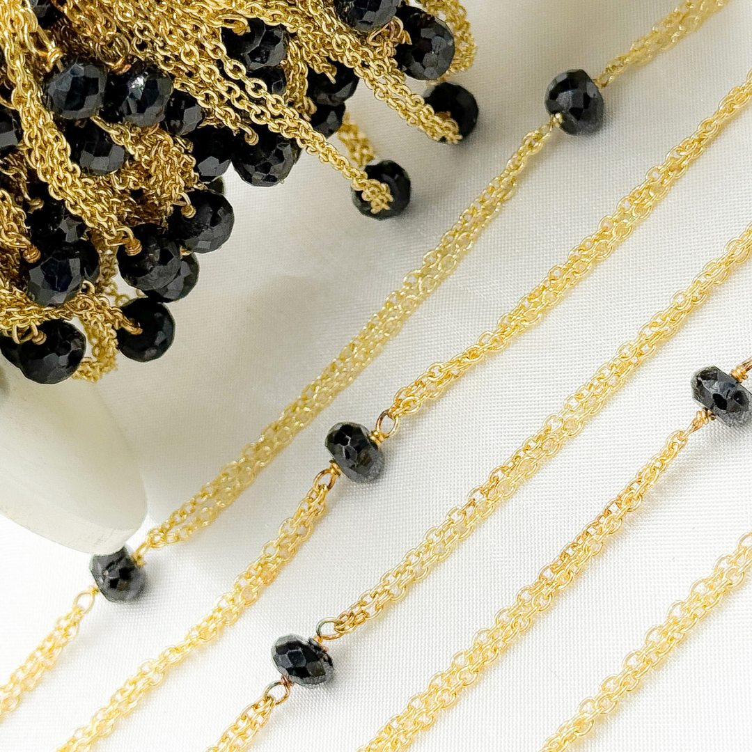 Black Spinel Double Gold Plated Connected Wire Chain. BSP33