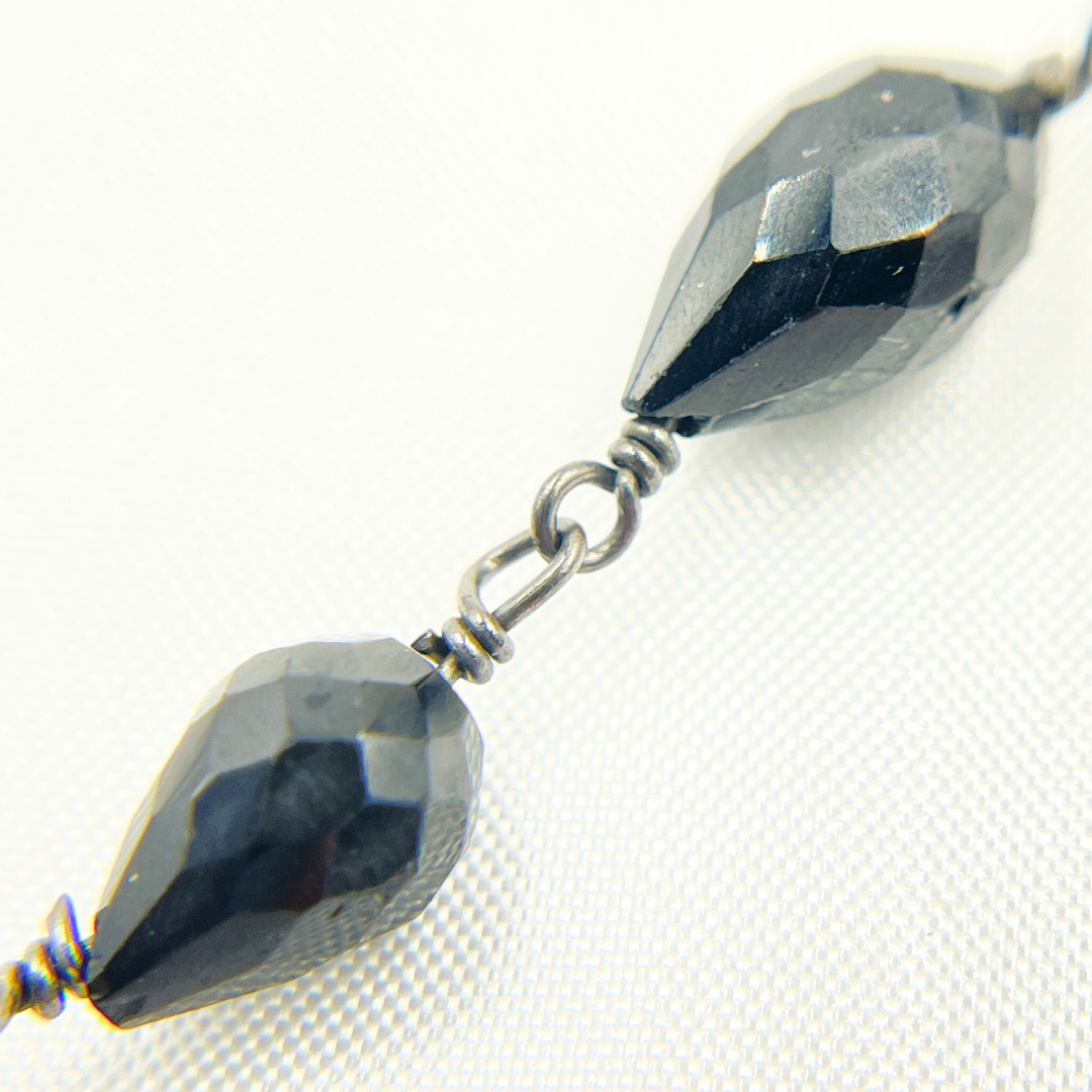 Black Spinel Pear Shape Oxidized Wire Chain. BSP52