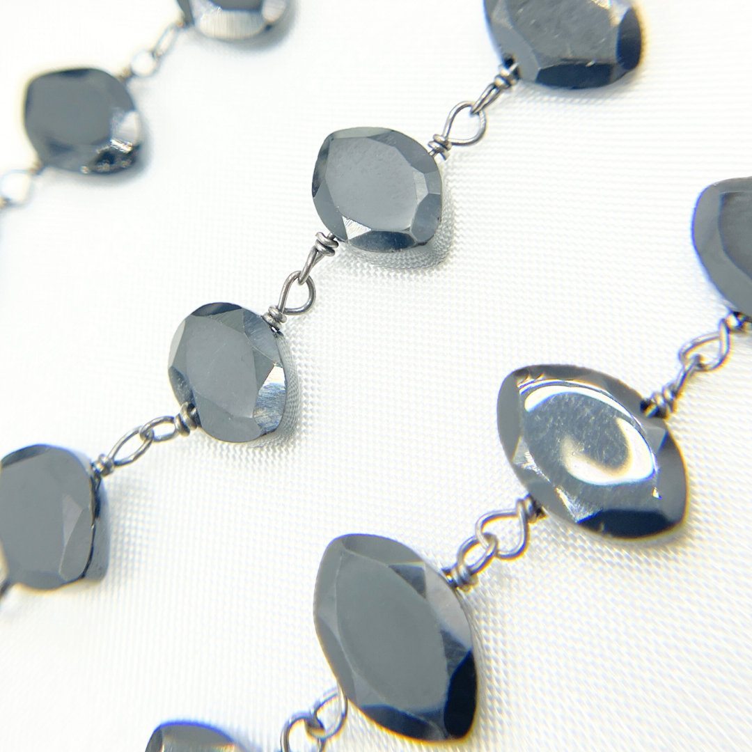 Black Spinel Oval Shape Oxidized Wire Chain. BSP51