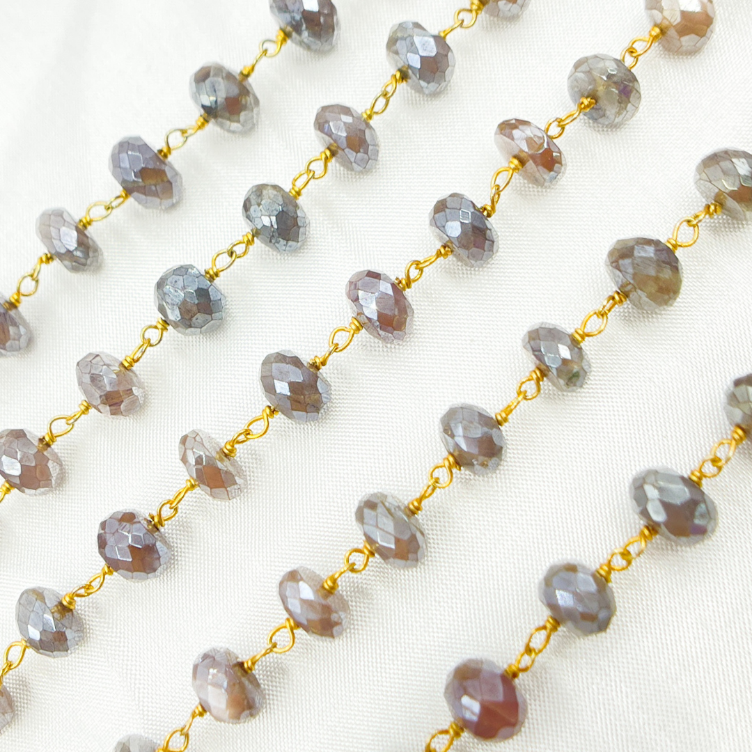 Coated Taupe Moonstone Gold Plated Wire Chain. CMS82