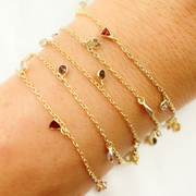 Multi Gemstone Organic Shape Gold Plated Connected Wire Chain