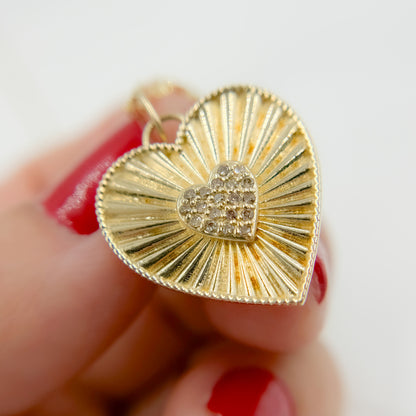 14k Solid Gold Diamond Heart Charm. GDP490