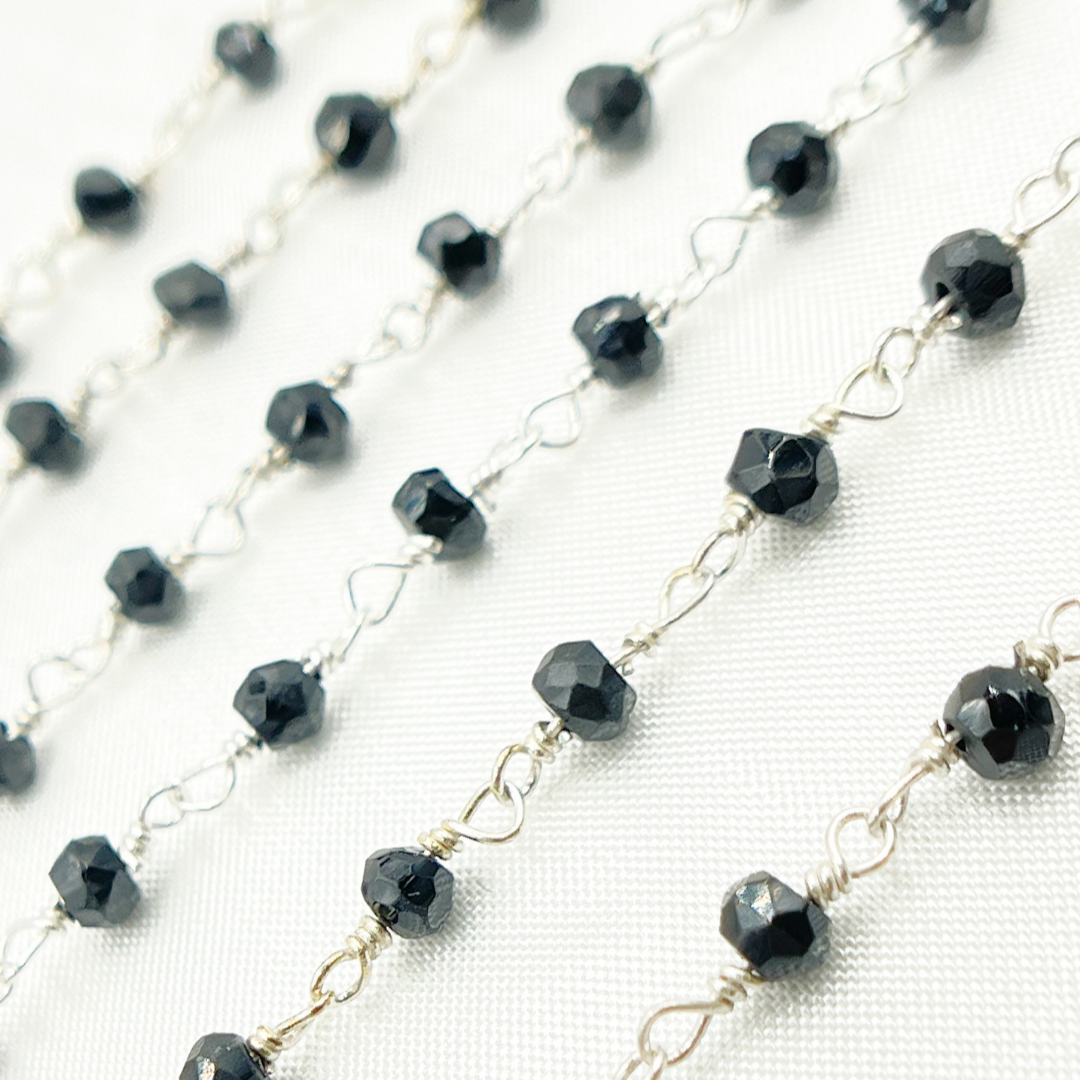 BSP55. Black Spinel 925 Sterling Silver Wire Chain