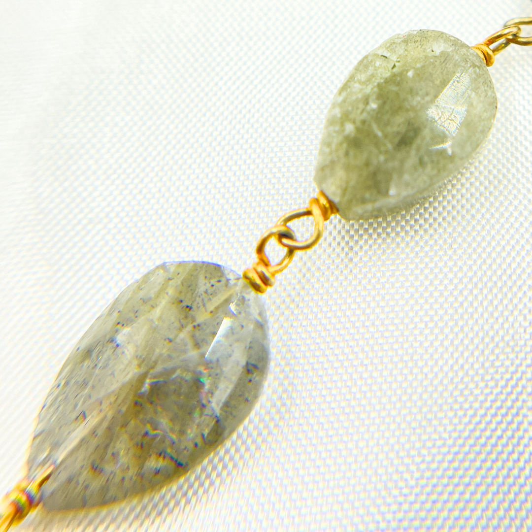 Labradorite Tear Drop Shape Gold Plated Wire Chain. LAB85