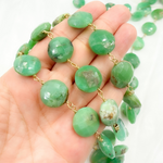 Load image into Gallery viewer, Chrysoprase Coin Shape Gold Plated Wire Chain. CHR11
