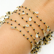 Coated Black Spinel & CZ Dangle Gold Plated Wire Chain.