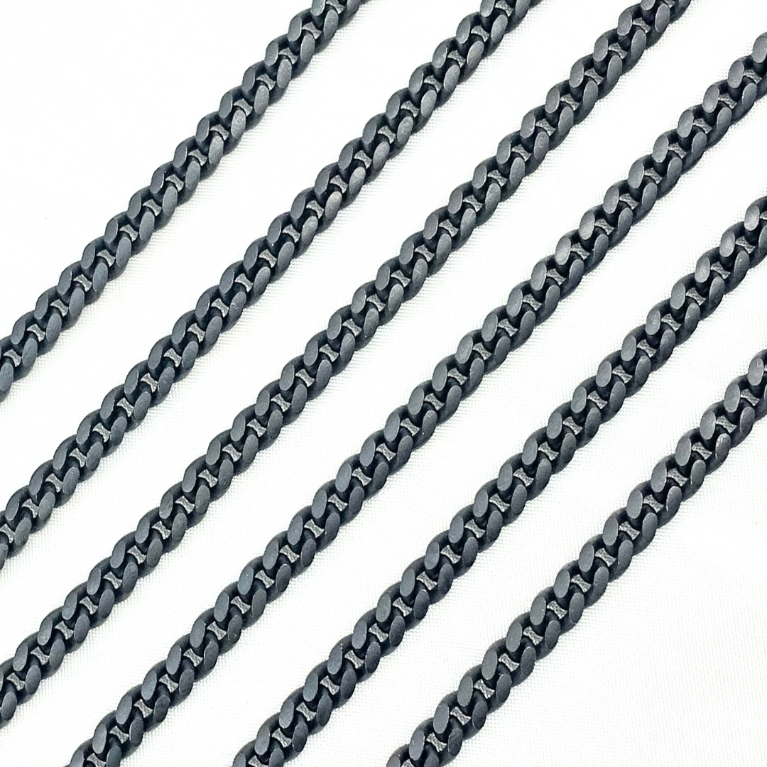Black Rhodium 925 Sterling Silver Smooth Curb Chain. X23BR