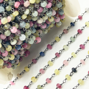 Multi Sapphire Faceted Oxidized Wire Chain.