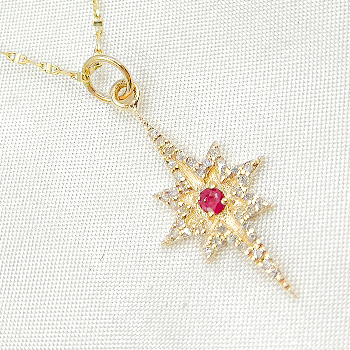 GDP186. 14k Solid Gold Diamond and Ruby Star Charm