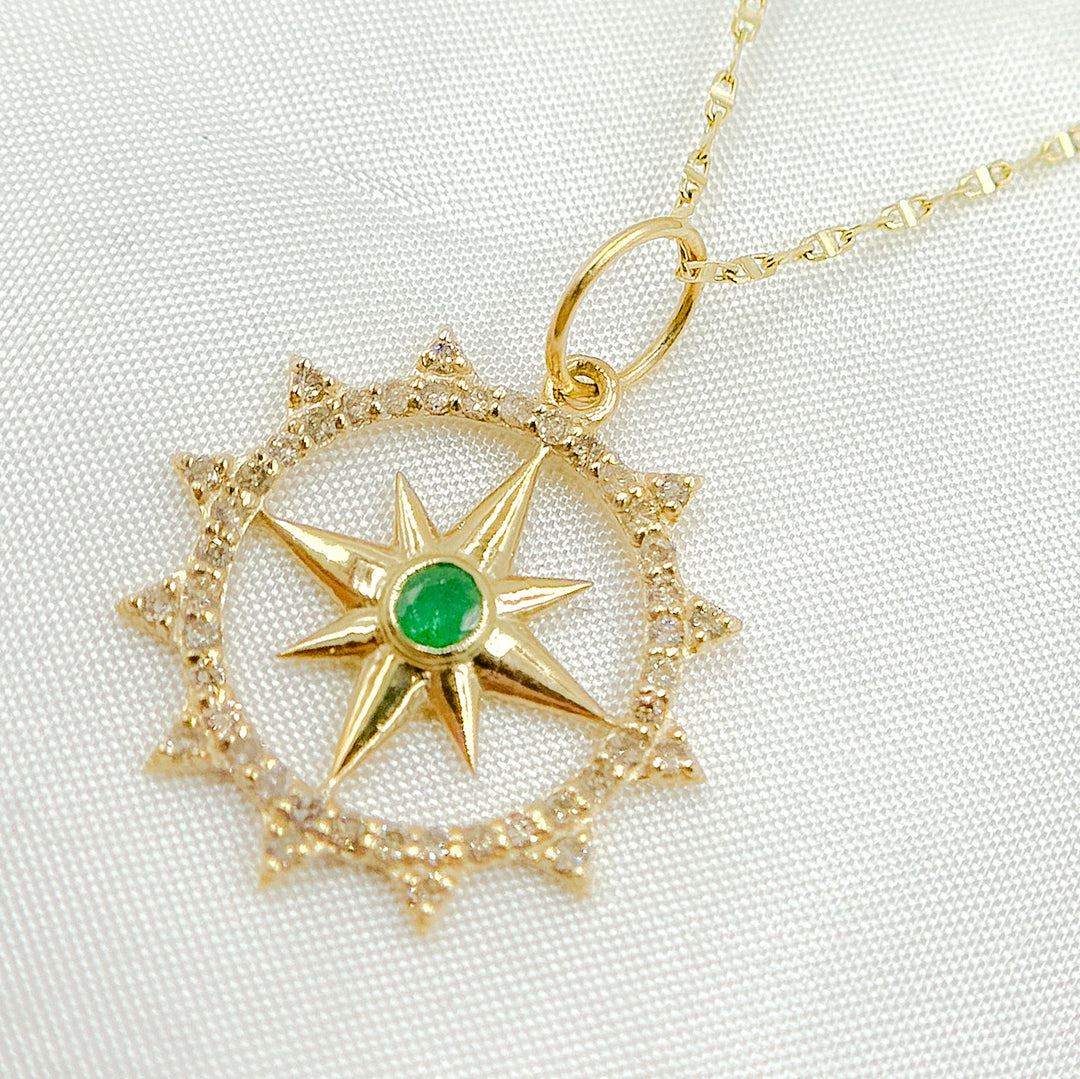 14k Solid Gold Diamond and Emerald Star Charm. GDP636