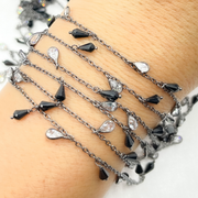 Black Spinel Drop & CZ Pear Shape Dangle Oxidized Wire Chain