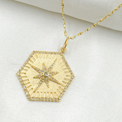 14k Solid Gold Diamond Hexagon Charm. GDP500