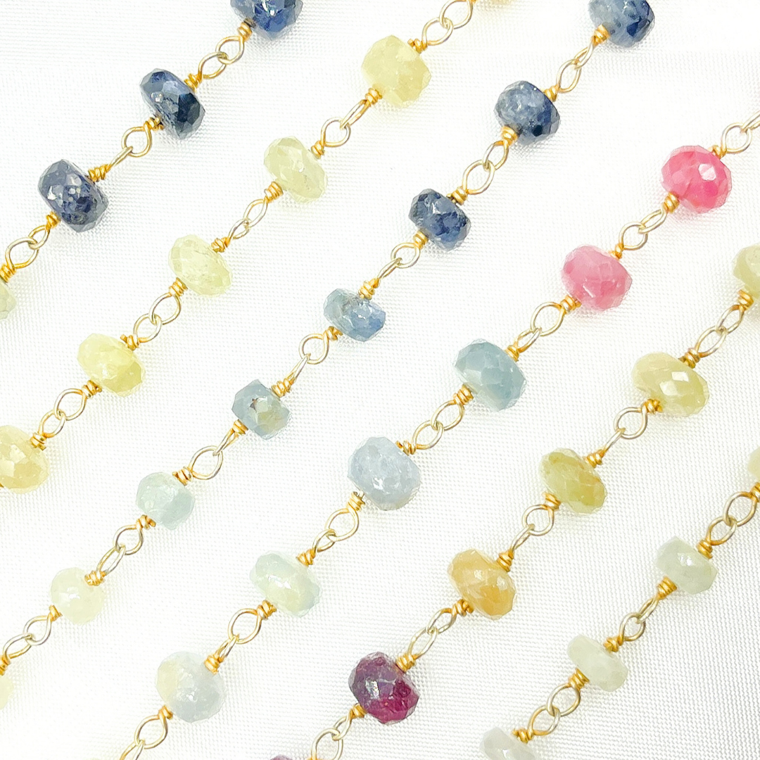 Multi Sapphire Ombre Gold Plated Wire Chain. MSA30