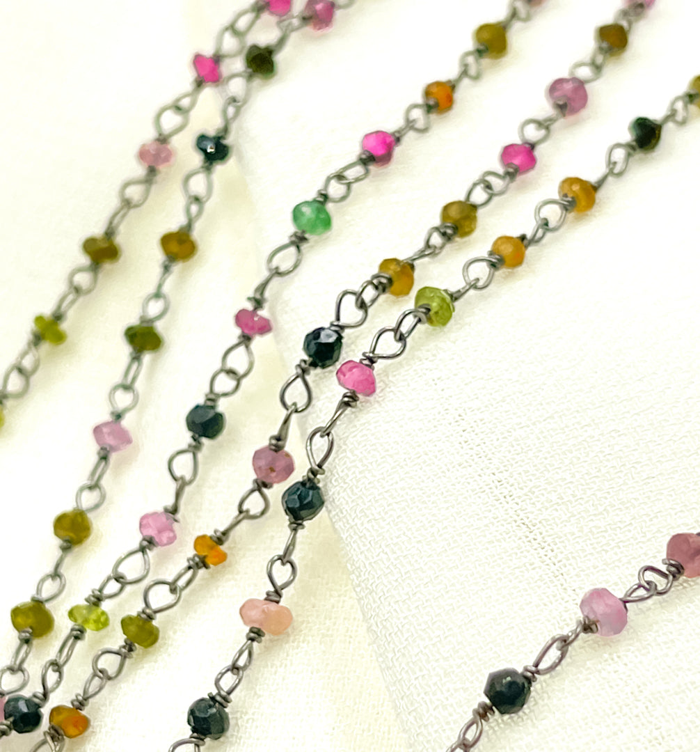 Multi Tourmaline Wire Wrap Chain. MTO8