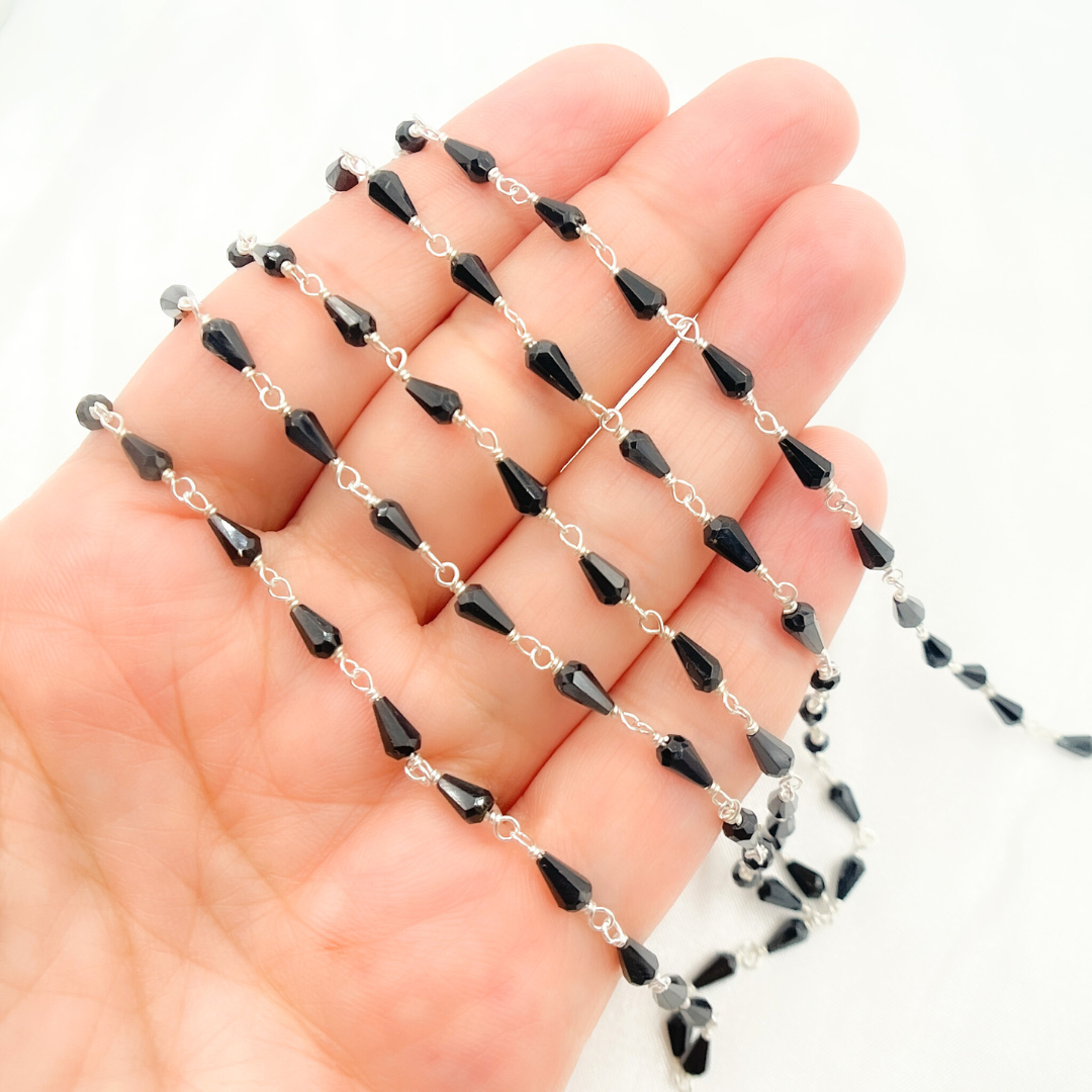 Black Spinel 925 Sterling Silver Wire Chain. BSP54