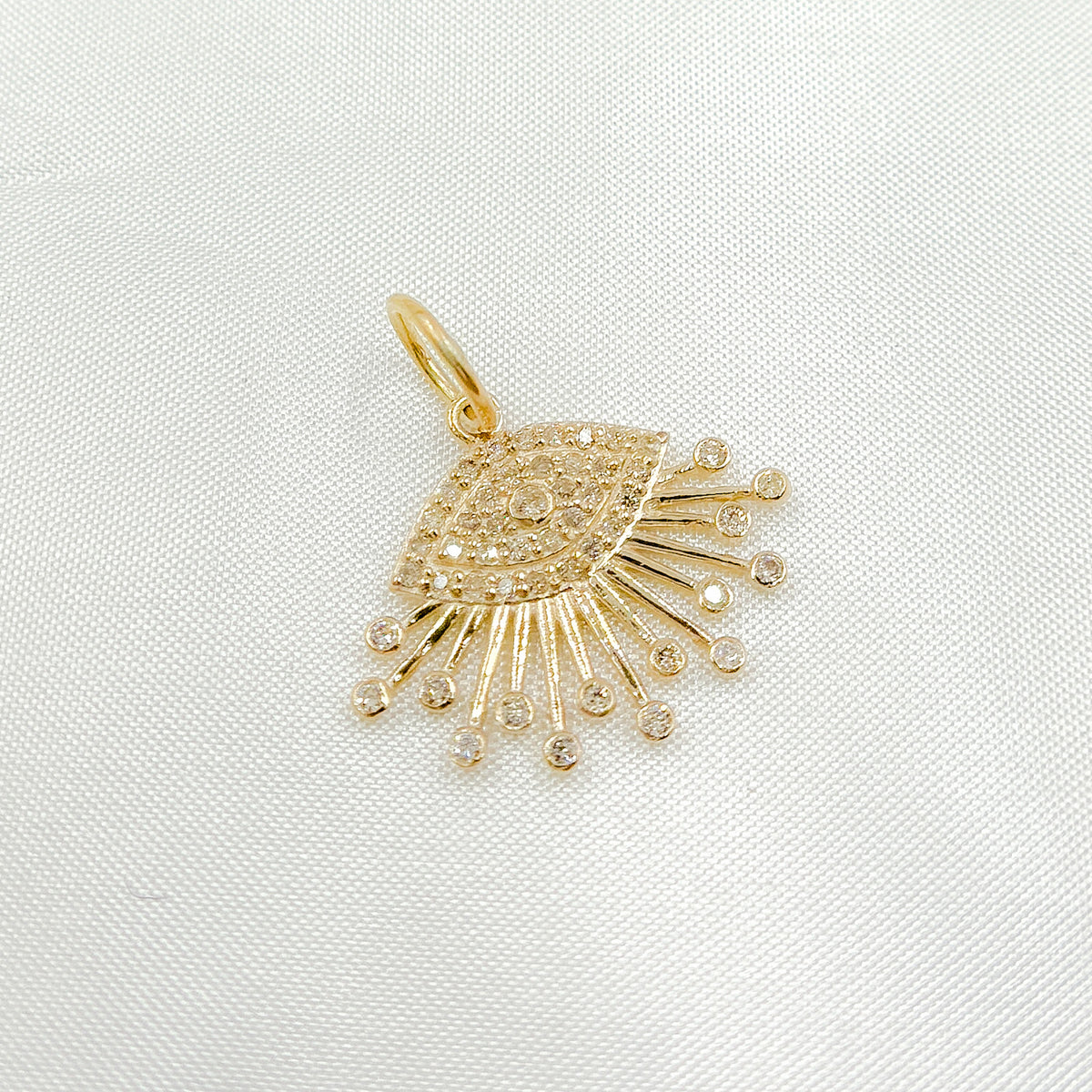 14k Solid Gold Diamond and Gemstones Eye Charm. GDP527