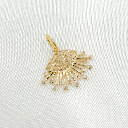 14k Solid Gold Diamond and Gemstones Eye Charm. GDP527