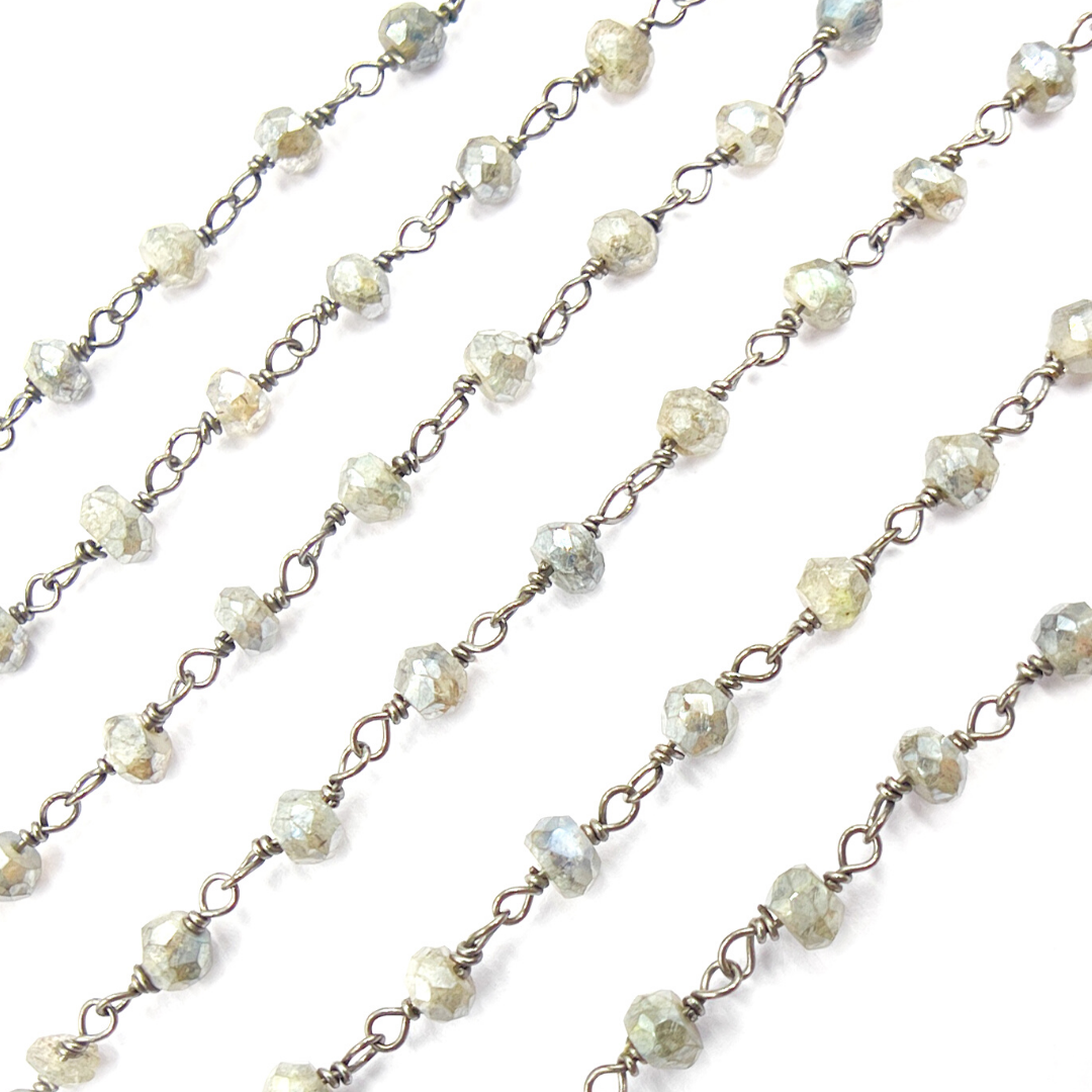 Coated Labradorite Oxidized 925 Sterling Silver Wire Chain. CLB15