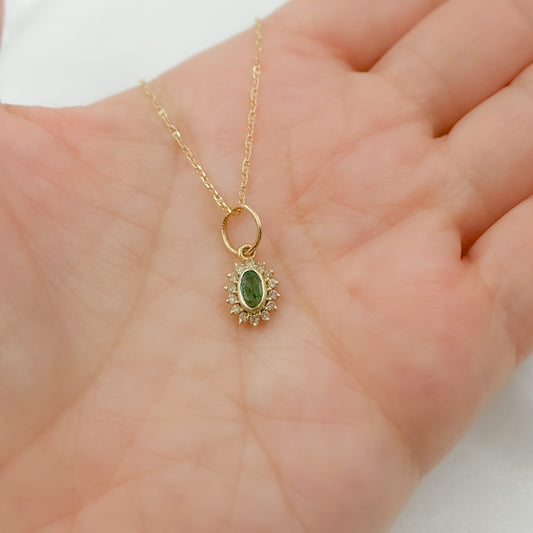 GDP644. 14k Solid Gold Diamond and Gemstone Oval Charm