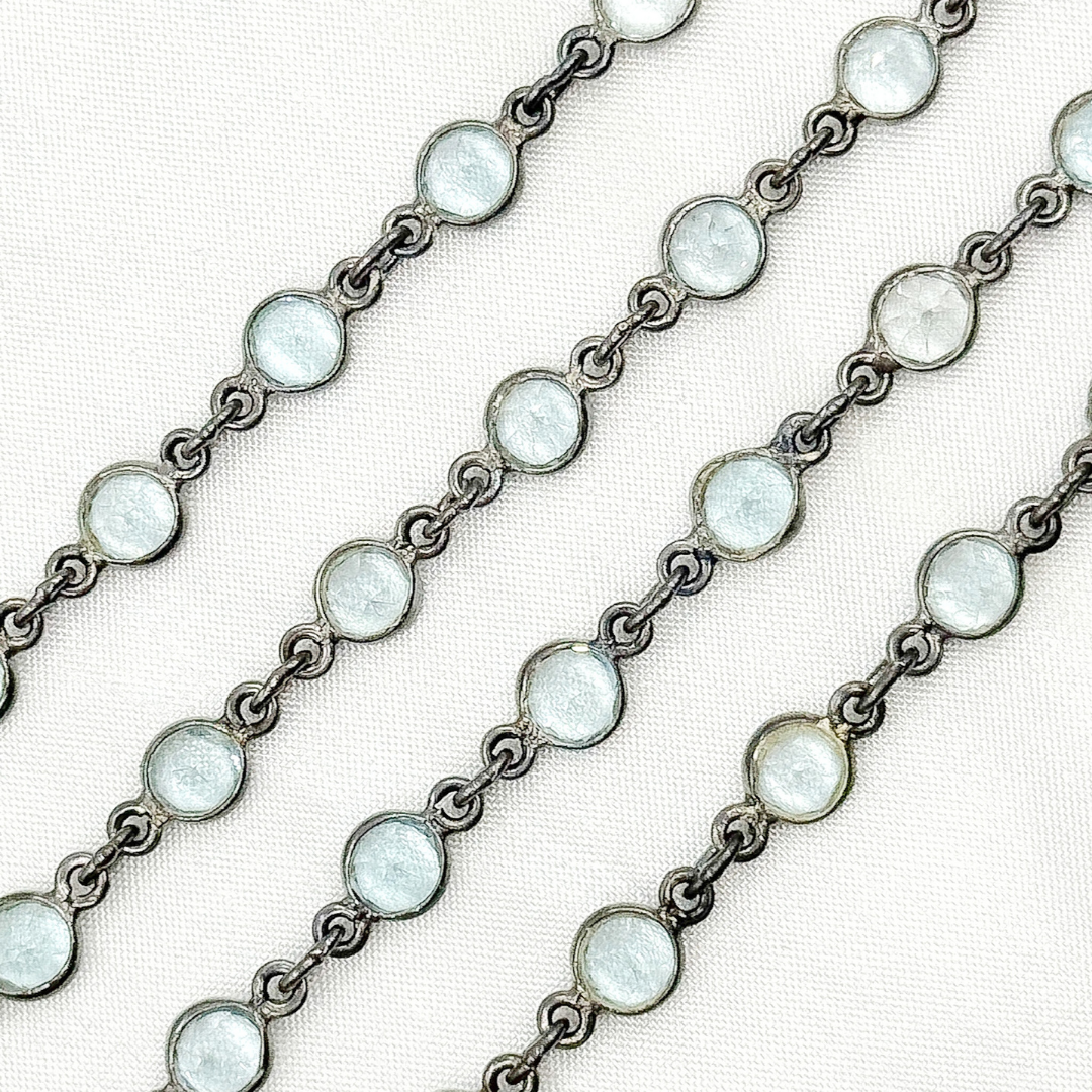 Sky Blue Topaz Round Shape Bezel Oxidized Wire Chain. BT9